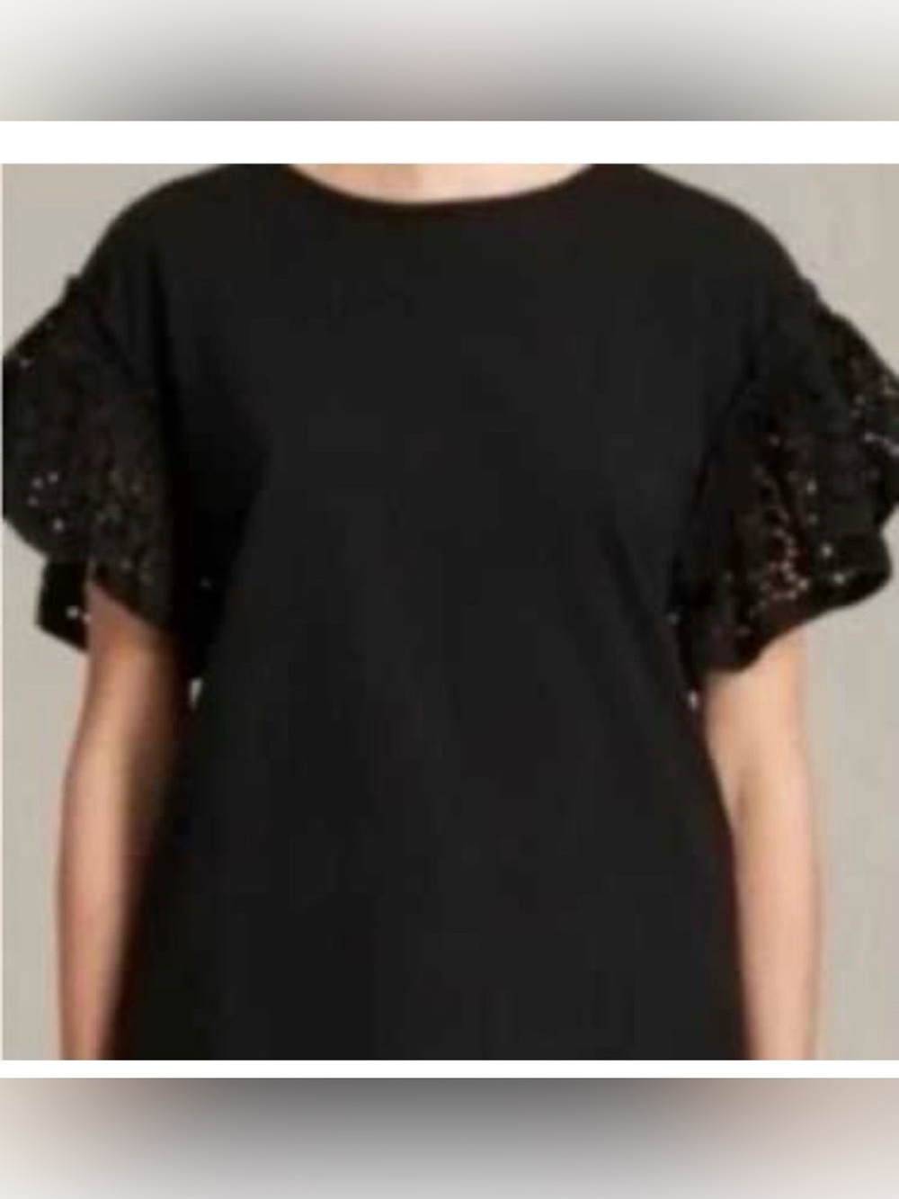 All Saints Black Blouse with eyelet Lace Sleeves XS